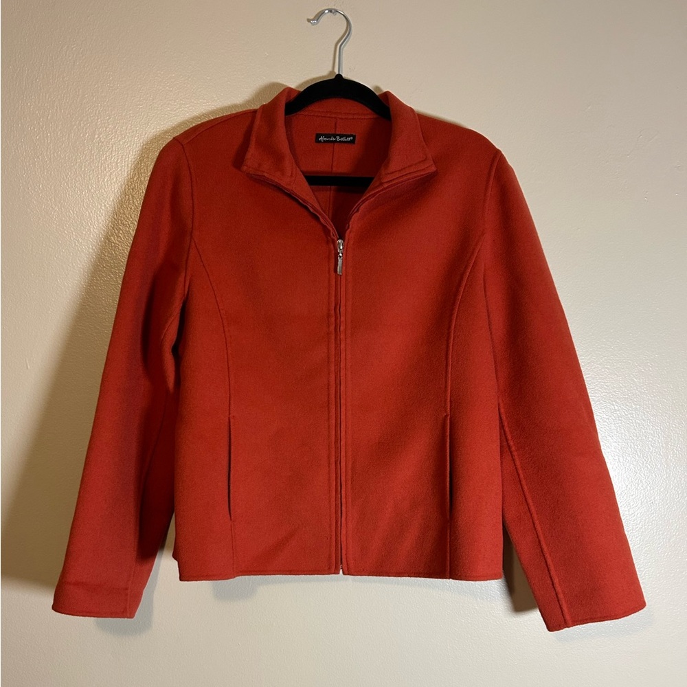 Alexandra Bartlett Women's Orange/Red 100% Wool Jacket Pockets Size Large